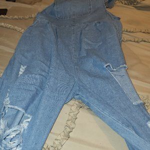 Wide leg distressed overalls